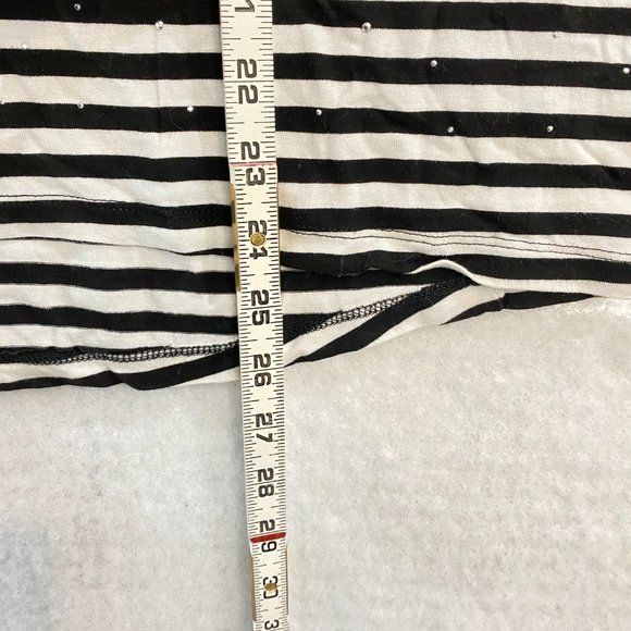Design History Black White Stripe Top Woman Medium Rhinestones Viscose Knit - Picture 6 of 10